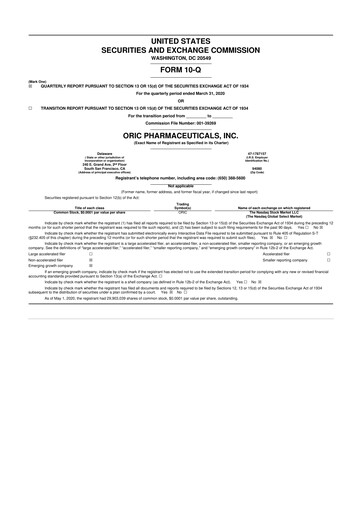 Thumbnail ORIC Pharmaceuticals
 10-Q Quarterly Report FY2020 