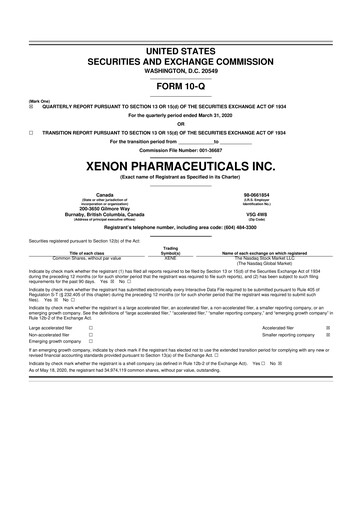Thumbnail Xenon Pharmaceuticals 10-Q Quarterly Report FY 