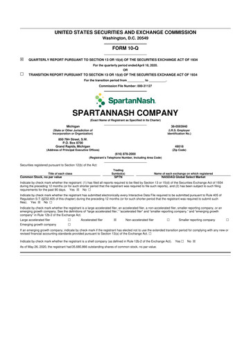 Thumbnail SpartanNash
 10-Q Quarterly Report FY2020 
