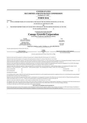 Thumbnail Canopy Growth 10-K Annual Report 2020