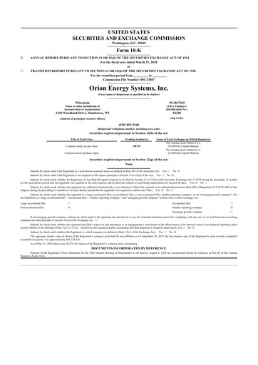 Thumbnail Orion Energy Systems
 10-K Annual Report 2020