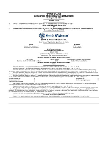 Miniature Smith & Wesson 10-K Rapport annuel 2020