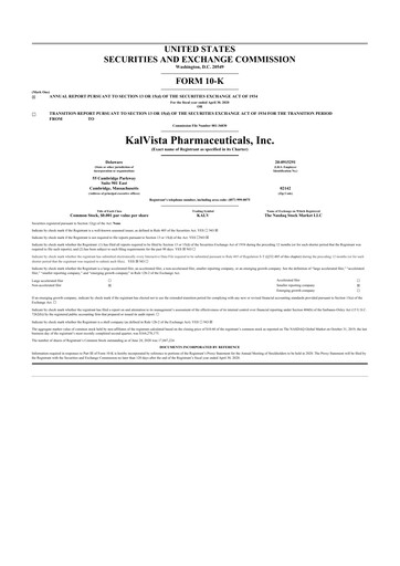 Thumbnail KalVista Pharmaceuticals 10-K Annual Report 2020