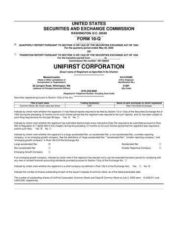 Thumbnail UniFirst 10-Q Quarterly Report FY2020 