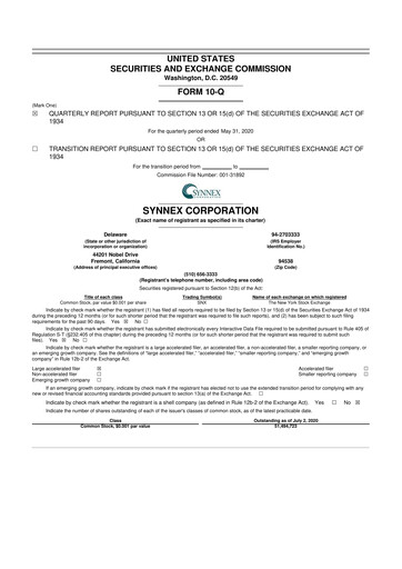 Vorschaubild TD Synnex 10-Q Quartalsbericht 2020 