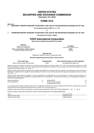 Thumbnail Voxx International
 10-Q Quarterly Report FY2021 