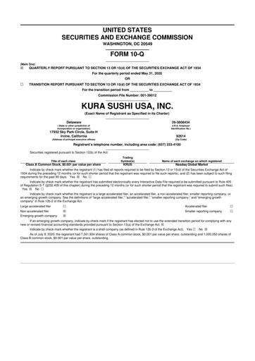 Thumbnail Kura Sushi USA 10-Q Quarterly Report FY2020 