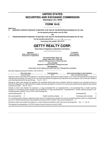 Thumbnail Getty Realty 10-Q Quarterly Report FY2020 