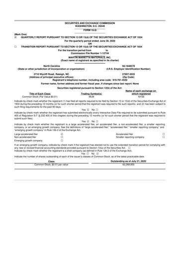 Thumbnail Martin Marietta Materials 10-Q Quarterly Report FY2020 