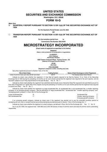 Miniature Strategy 
 (MicroStrategy) 10-Q Rapport trimestriel 2020 