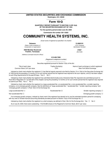 Thumbnail Community Health Systems
 10-Q Quarterly Report FY2020 