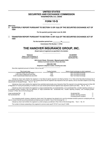 Thumbnail Hanover Insurance Group 10-Q Quarterly Report FY2020 