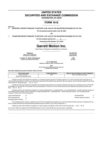 Thumbnail Garrett Motion 10-Q Quarterly Report FY2020 