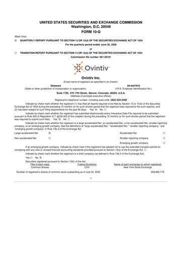 Thumbnail Ovintiv 10-Q Quarterly Report FY2020 