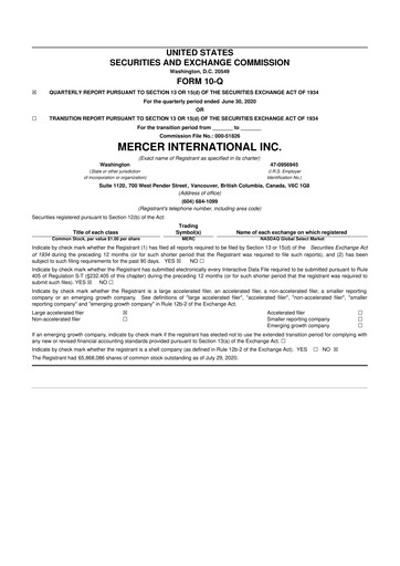 Thumbnail Mercer International 10-Q Quarterly Report FY2020 