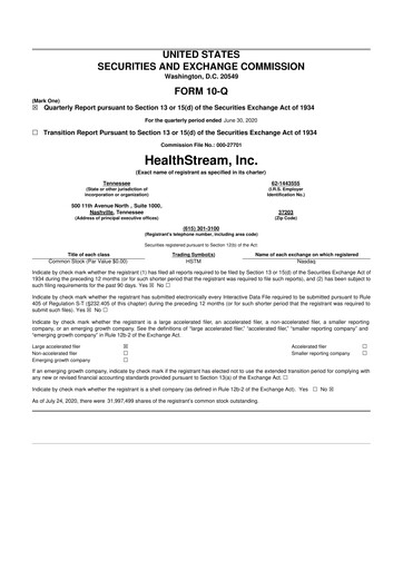 Thumbnail HealthStream 10-Q Quarterly Report FY2020 
