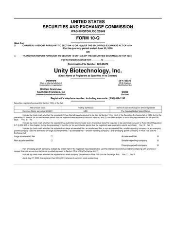Thumbnail Unity Biotechnology
 10-Q Quarterly Report FY2020 