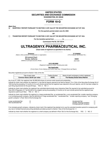 Thumbnail Ultragenyx Pharmaceutical 10-Q Quarterly Report FY2020 