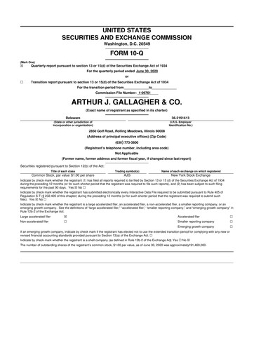 Thumbnail Arthur J. Gallagher & Co.
 10-Q Quarterly Report FY2020 