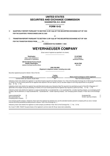 Thumbnail Weyerhaeuser
 10-Q Quarterly Report FY2020 