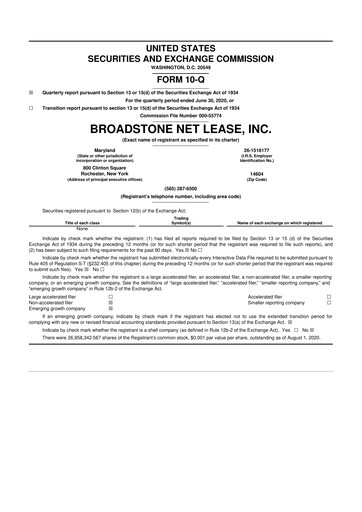 Vorschaubild Broadstone Net Lease 10-Q Quartalsbericht 2020 