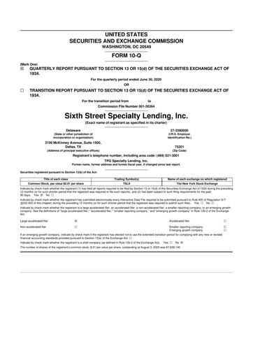 Vorschaubild Sixth Street Specialty Lending 10-Q Quartalsbericht  