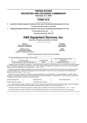 Thumbnail H&E Equipment Services 10-Q Quarterly Report FY 