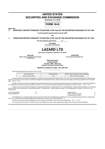 Thumbnail Lazard 10-Q Quarterly Report FY2020 