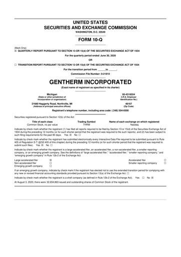 Vorschaubild Gentherm 10-Q Quartalsbericht 2020 