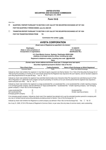 Thumbnail Avista
 10-Q Quarterly Report FY2020 