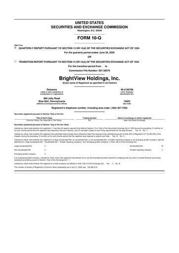 Thumbnail BrightView
 10-Q Quarterly Report FY2020 