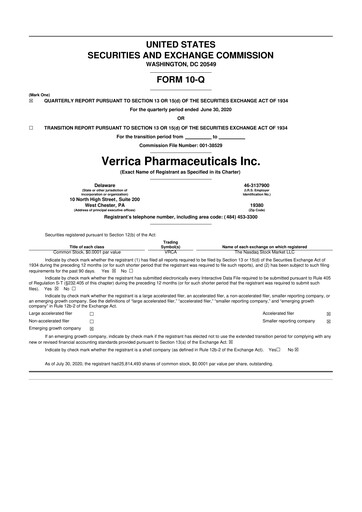 Thumbnail Verrica Pharmaceuticals 10-Q Quarterly Report FY2020 