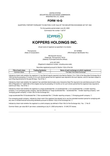 Thumbnail Koppers Holdings 10-Q Quarterly Report FY2020 