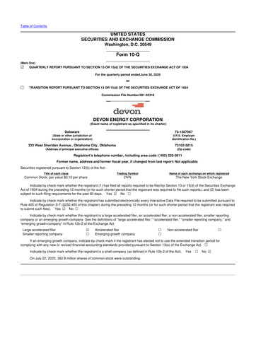 Thumbnail Devon Energy
 10-Q Quarterly Report FY2020 