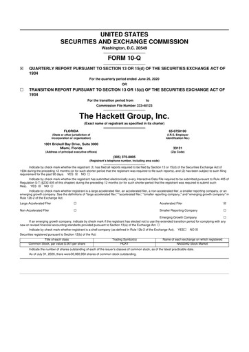 Vorschaubild The Hackett Group

 10-Q Quartalsbericht 2020 