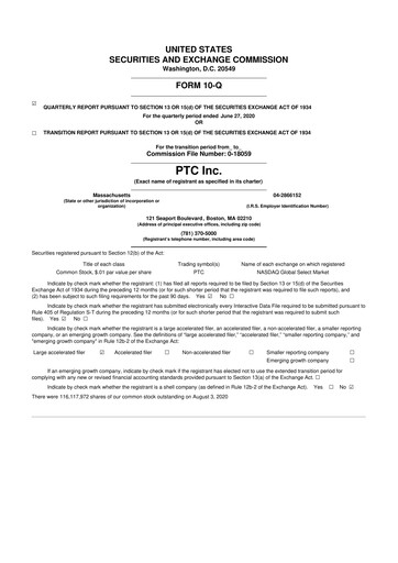 Thumbnail PTC 10-Q Quarterly Report FY2020 