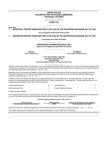 Thumbnail Arrowhead Pharmaceuticals
 10-Q Quarterly Report FY2020 