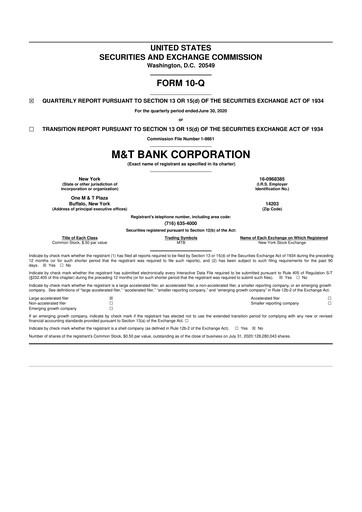 Thumbnail M&T Bank 10-Q Quarterly Report FY2020 