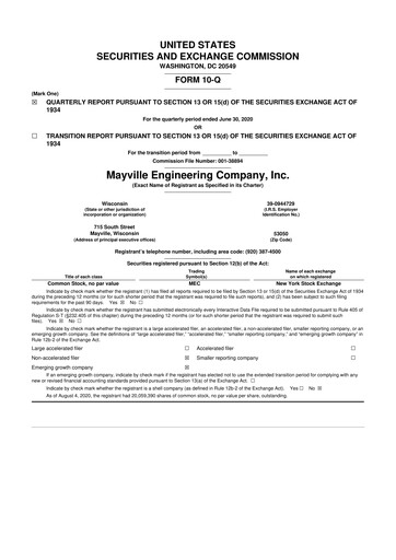 Thumbnail Mayville Engineering Company 10-Q Quarterly Report FY2020 