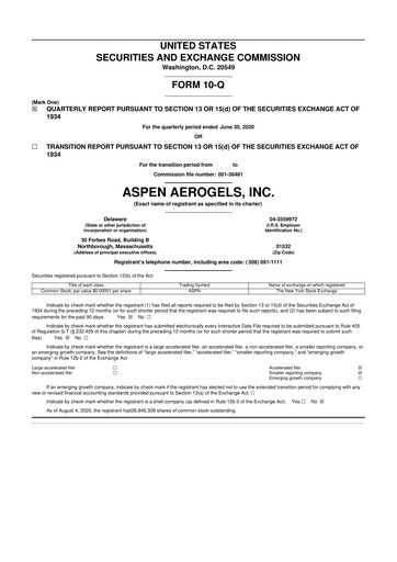 Vorschaubild Aspen Aerogels 10-Q Quartalsbericht 2020 