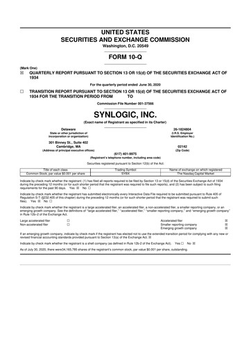 Thumbnail Synlogic 10-Q Quarterly Report FY2020 