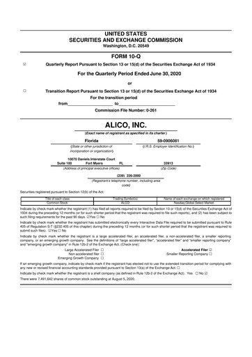 Thumbnail Alico
 10-Q Quarterly Report FY2020 