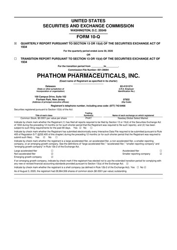 Thumbnail Phathom Pharmaceuticals
 10-Q Quarterly Report FY2020 