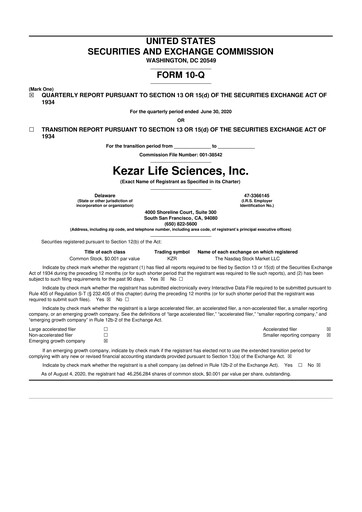 Thumbnail Kezar Life Sciences 10-Q Quarterly Report FY2020 