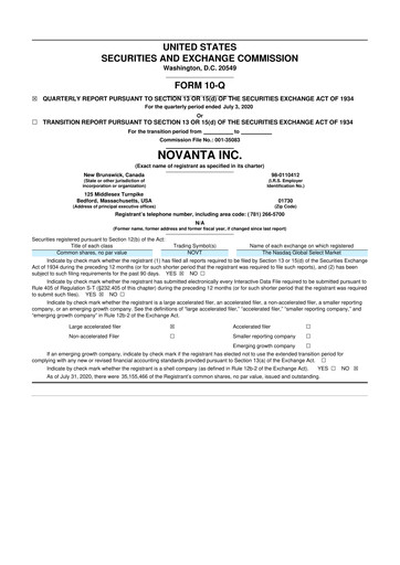 Miniature Novanta 10-Q Rapport trimestriel 2020 