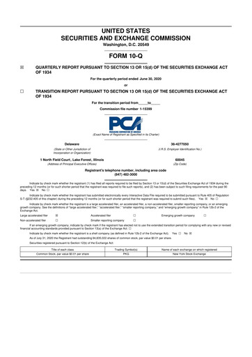 Vorschaubild Packaging Corporation of America
 10-Q Quartalsbericht 2020 