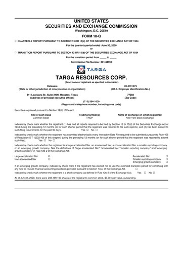 Thumbnail Targa Resources
 10-Q Quarterly Report FY2020 