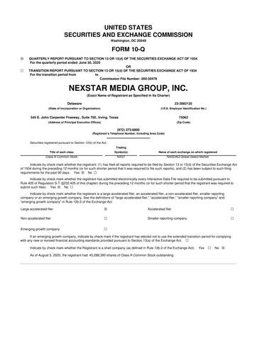 Thumbnail Nexstar Media Group
 10-Q Quarterly Report FY2020 