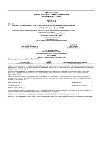 Miniature Paycom
 10-Q Rapport trimestriel 2020 