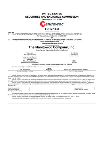 Vorschaubild The Manitowoc Company
 10-Q Quartalsbericht 2020 